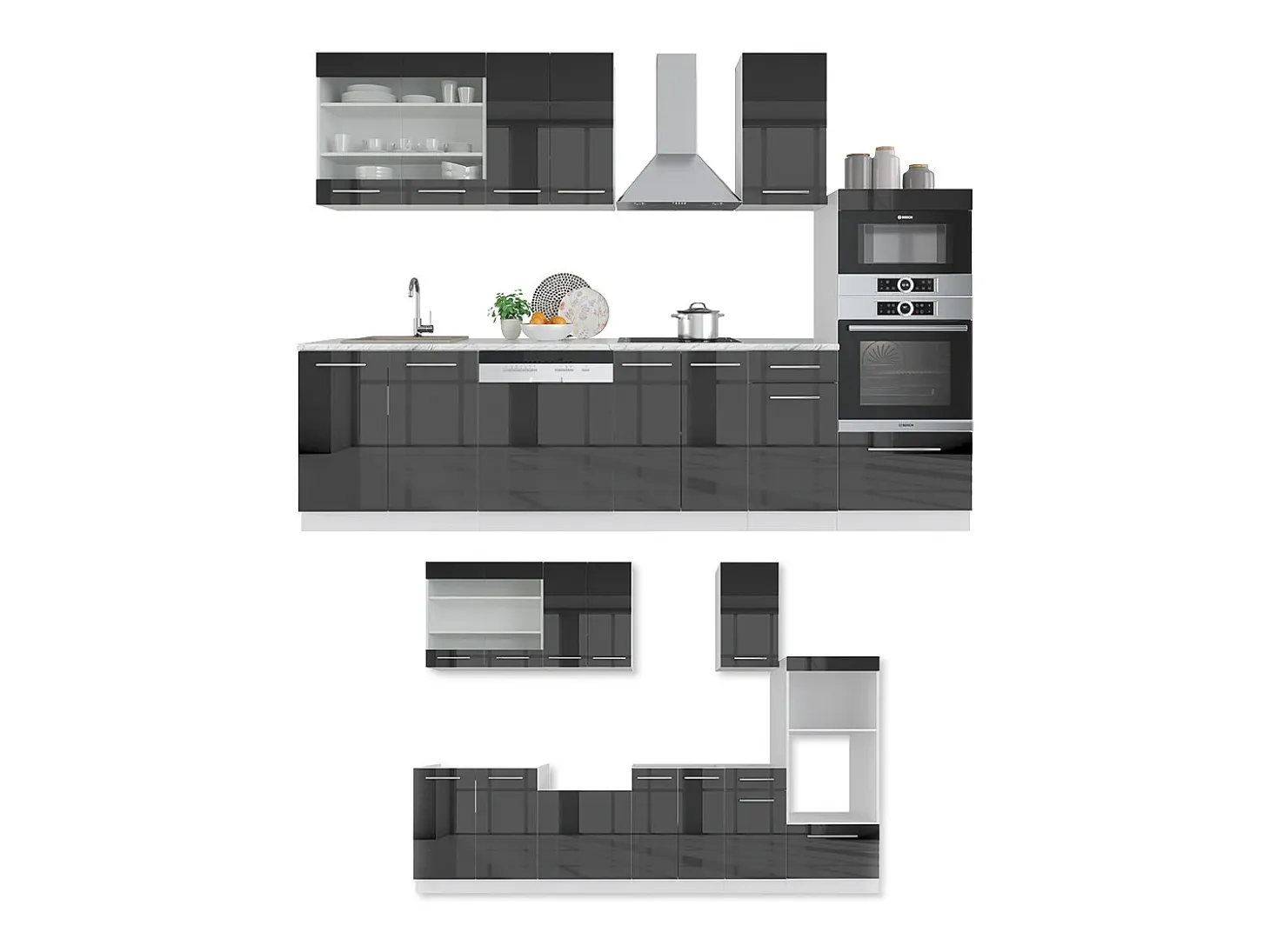 Mueble de cocina antracita brillo intenso/blanco 300x60x81.6 fame-line