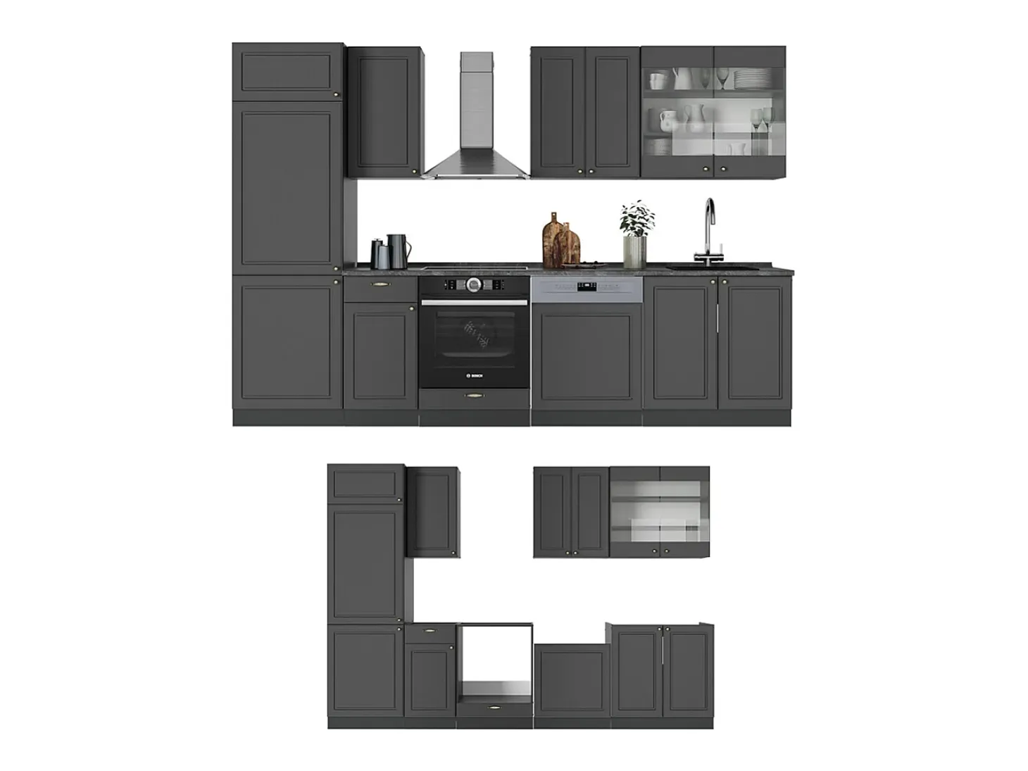 Mueble de cocina antracita-oro landhaus 300x60x81.6 fame-line