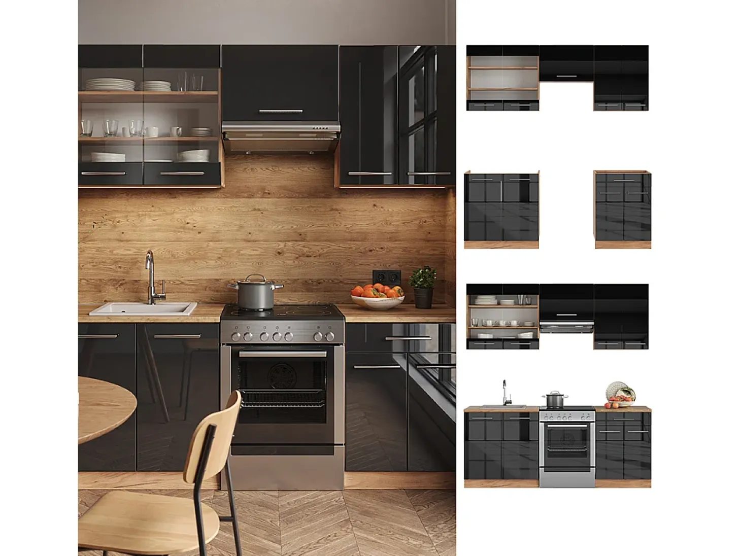 Mueble de cocina antracita brillo intenso/roble dorado eléctrico 200x60x81.6 fame-line