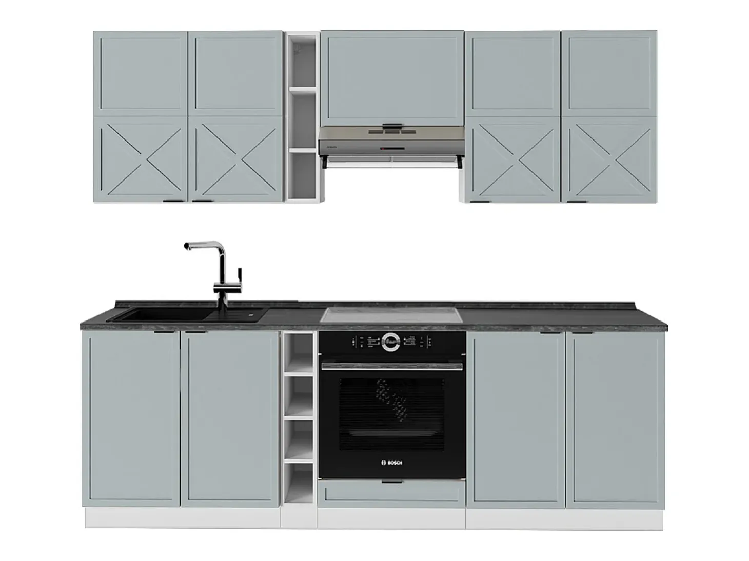 Mueble de cocina azul claro-gris-blanco 235x60x81.6 fame-line