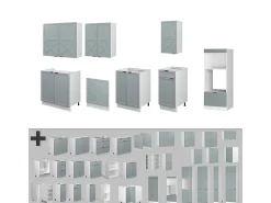 Mueble de cocina azul claro-gris-blanco 300x46x81.6 fame-line