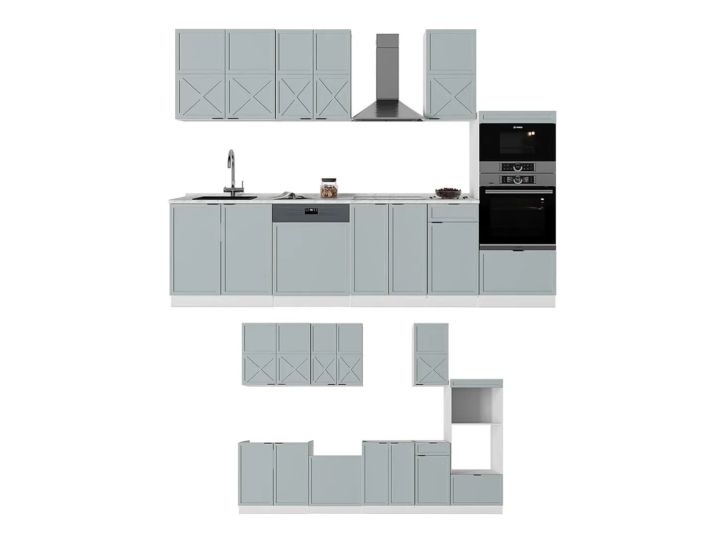 Mueble de cocina azul claro-gris-blanco 300x46x81.6 fame-line