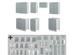 Mueble de cocina azul claro-gris-blanco 240x60x81.6 fame-line
