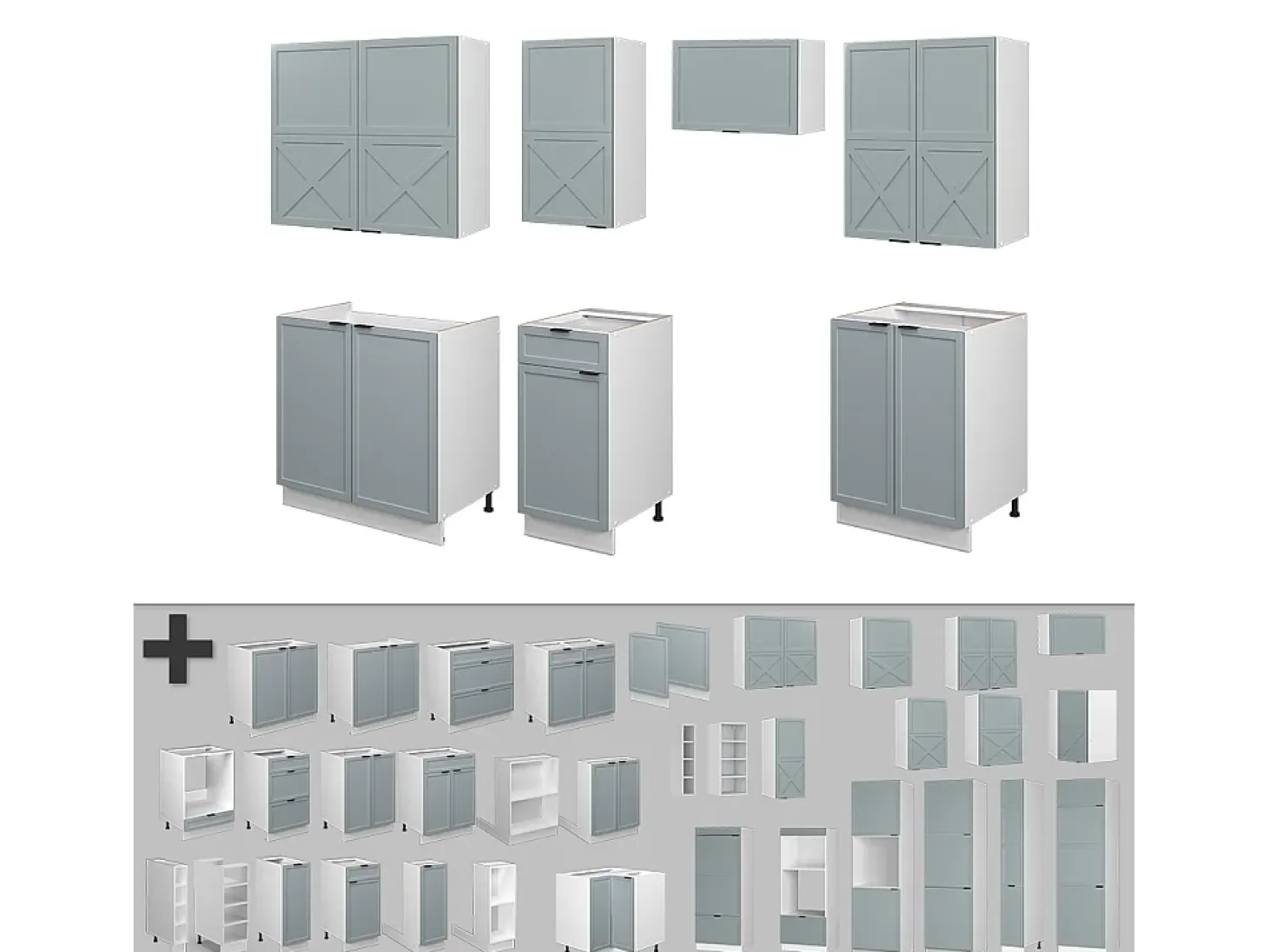 Mueble de cocina azul claro-gris-blanco 240x60x81.6 fame-line