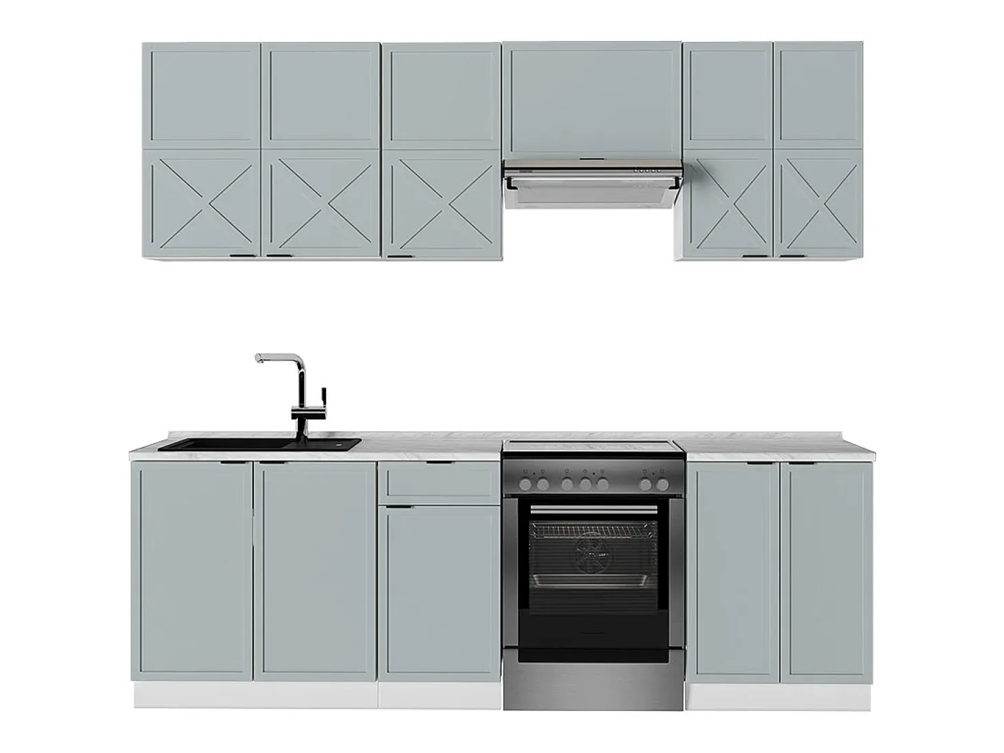 Mueble de cocina azul claro-gris-blanco 240x60x81.6 fame-line