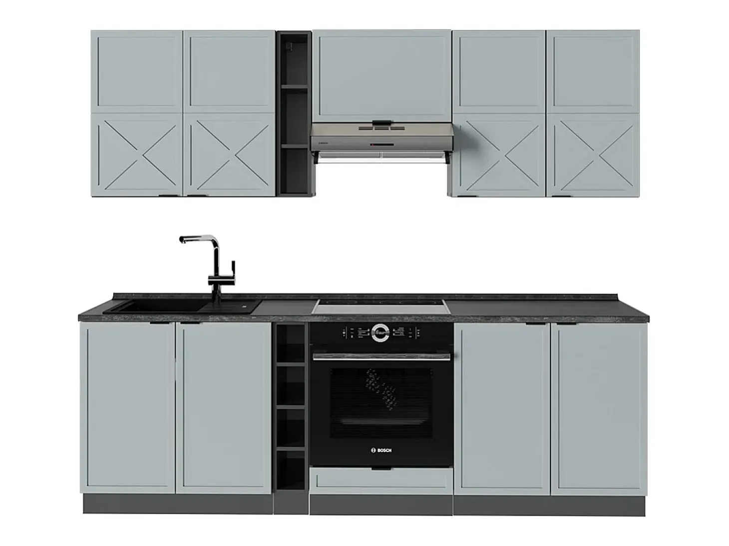 Mueble de cocina azul claro/gris antracita 235x46x81.6 fame-line