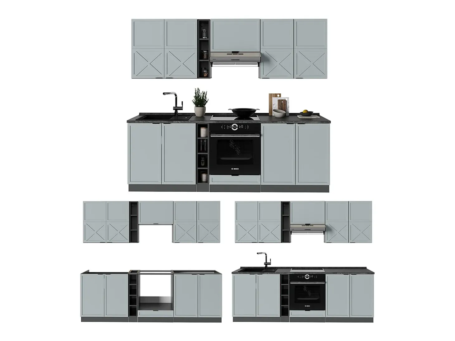 Mueble de cocina azul claro/gris antracita 235x46x81.6 fame-line