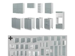 Mueble de cocina azul claro-gris-blanco 280x60x81.6 fame-line