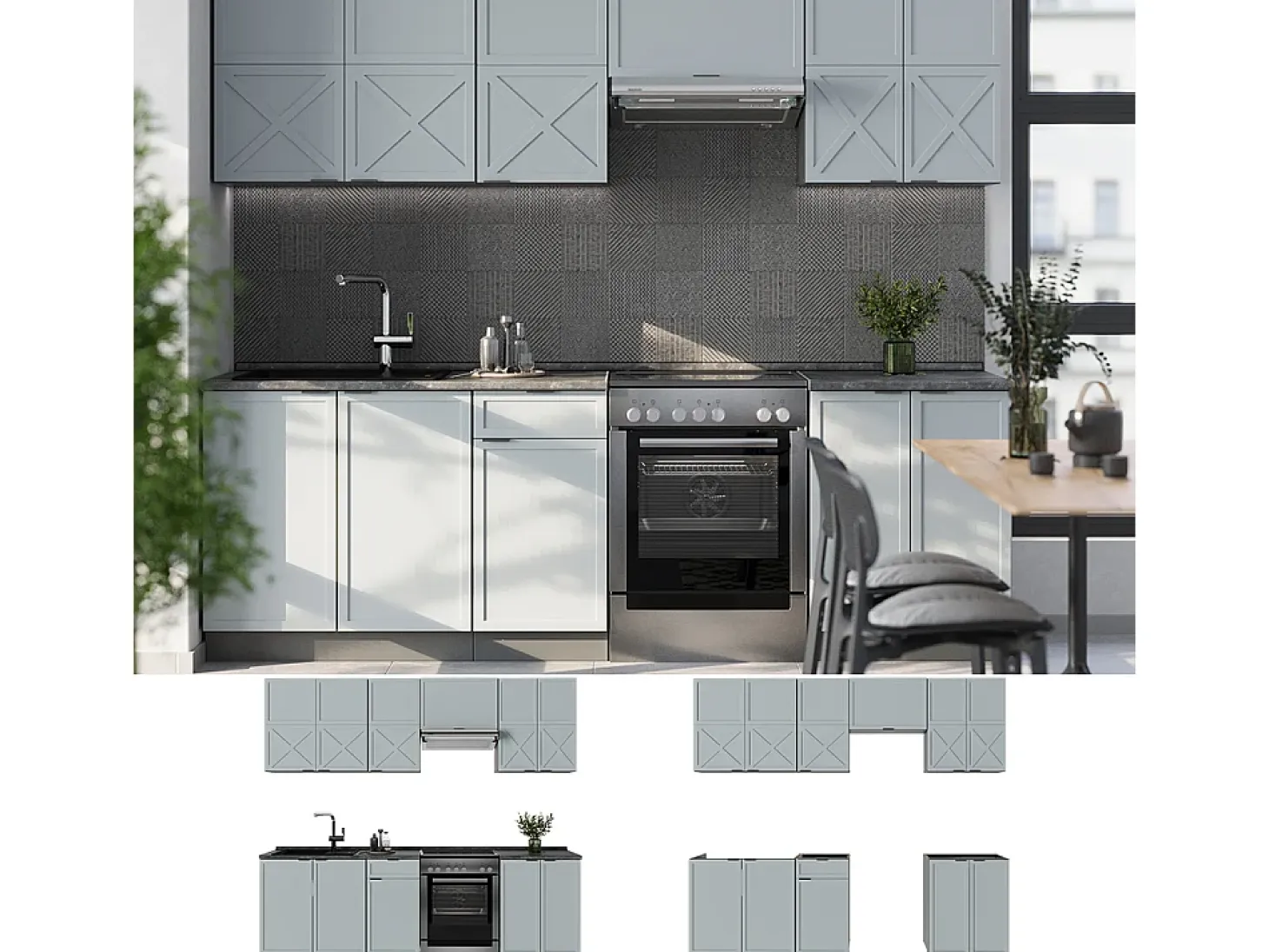Mueble de cocina azul claro/gris antracita 240x60x81.6 fame-line