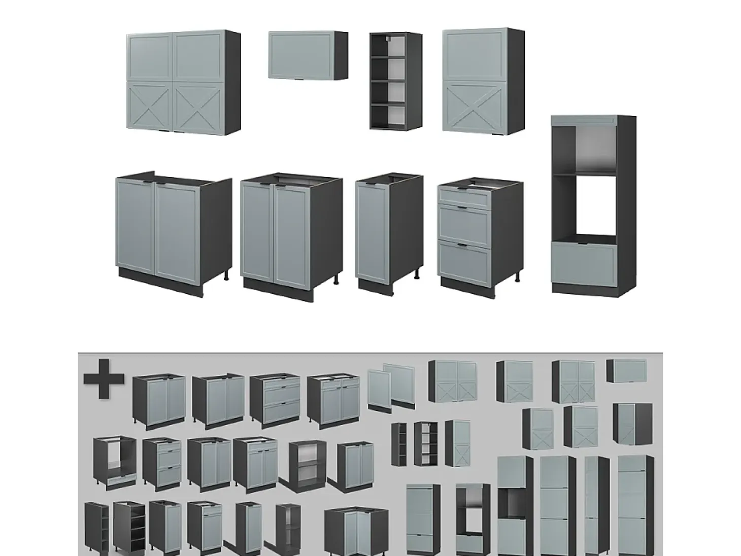 Mueble de cocina azul claro/gris antracita 280x60x81.6 fame-line