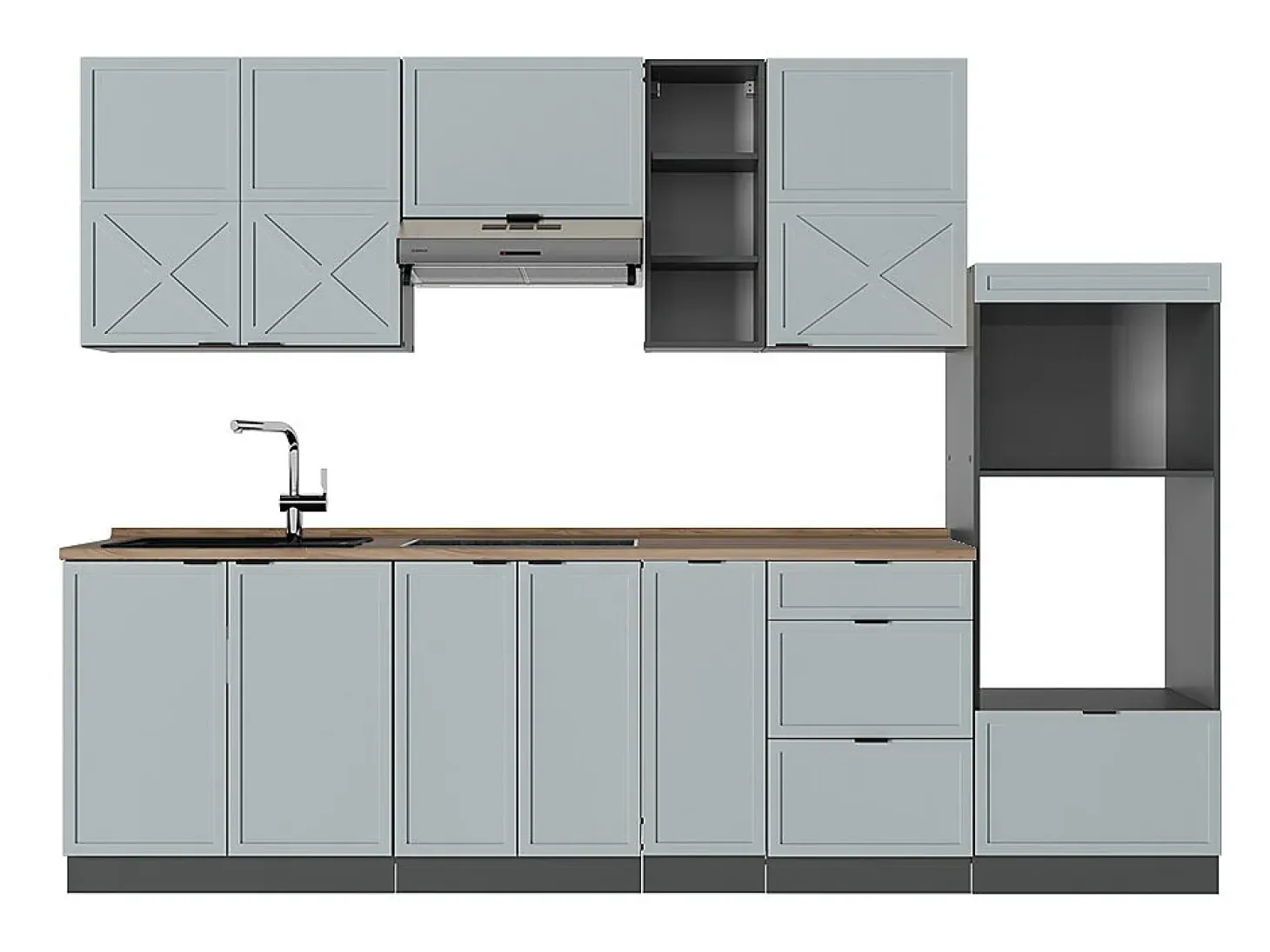 Mueble de cocina azul claro/gris antracita 280x60x81.6 fame-line