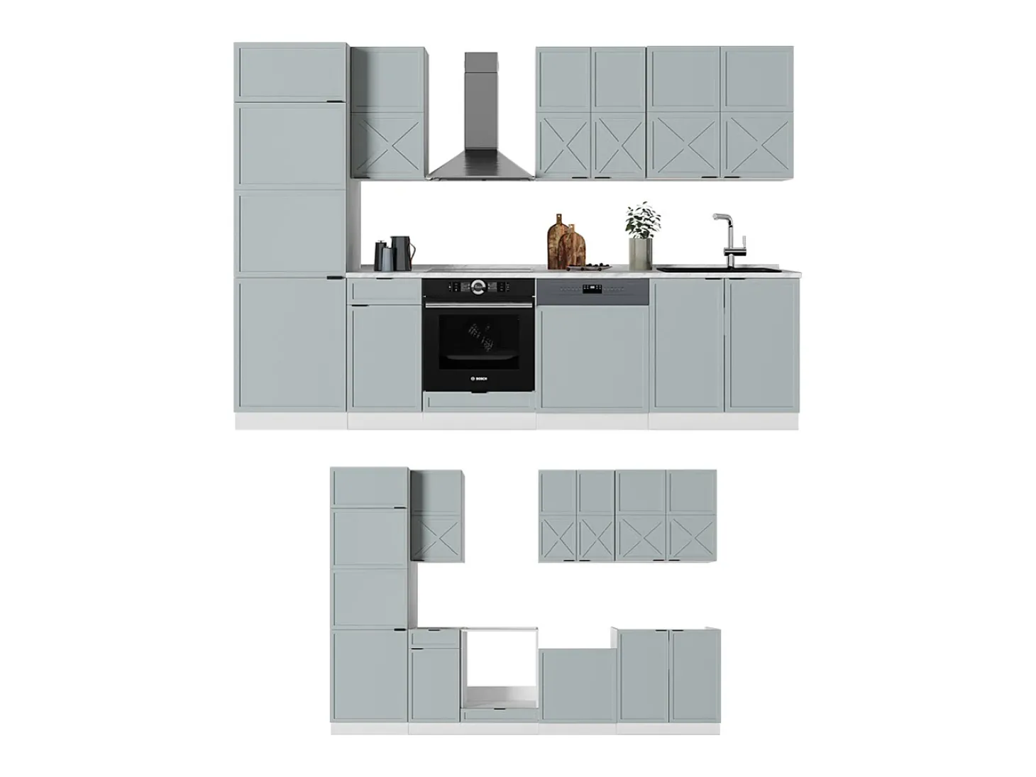 Mueble de cocina azul claro-gris-blanco 300x60x81.6 fame-line