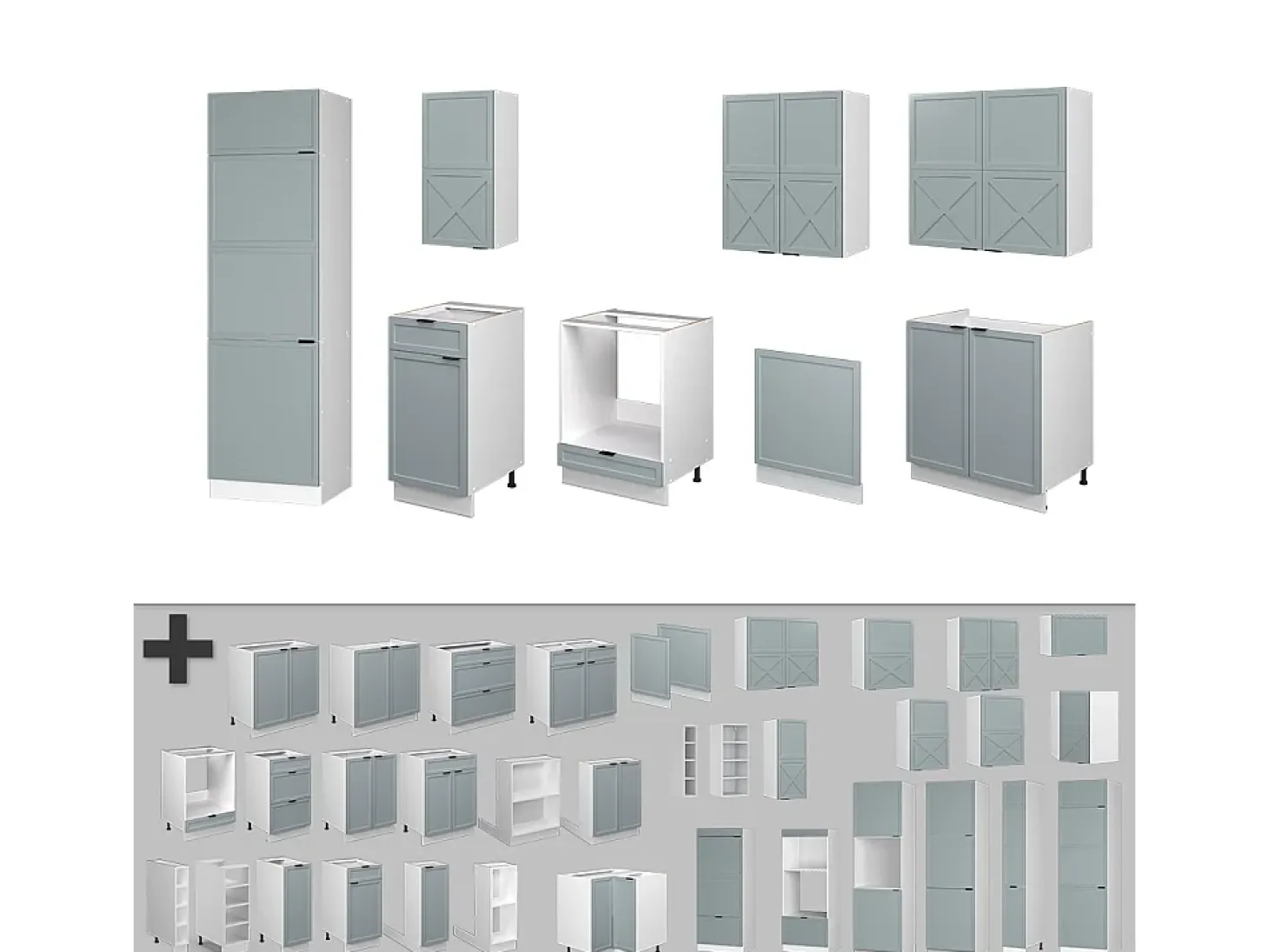 Mueble de cocina azul claro-gris-blanco 300x60x81.6 fame-line