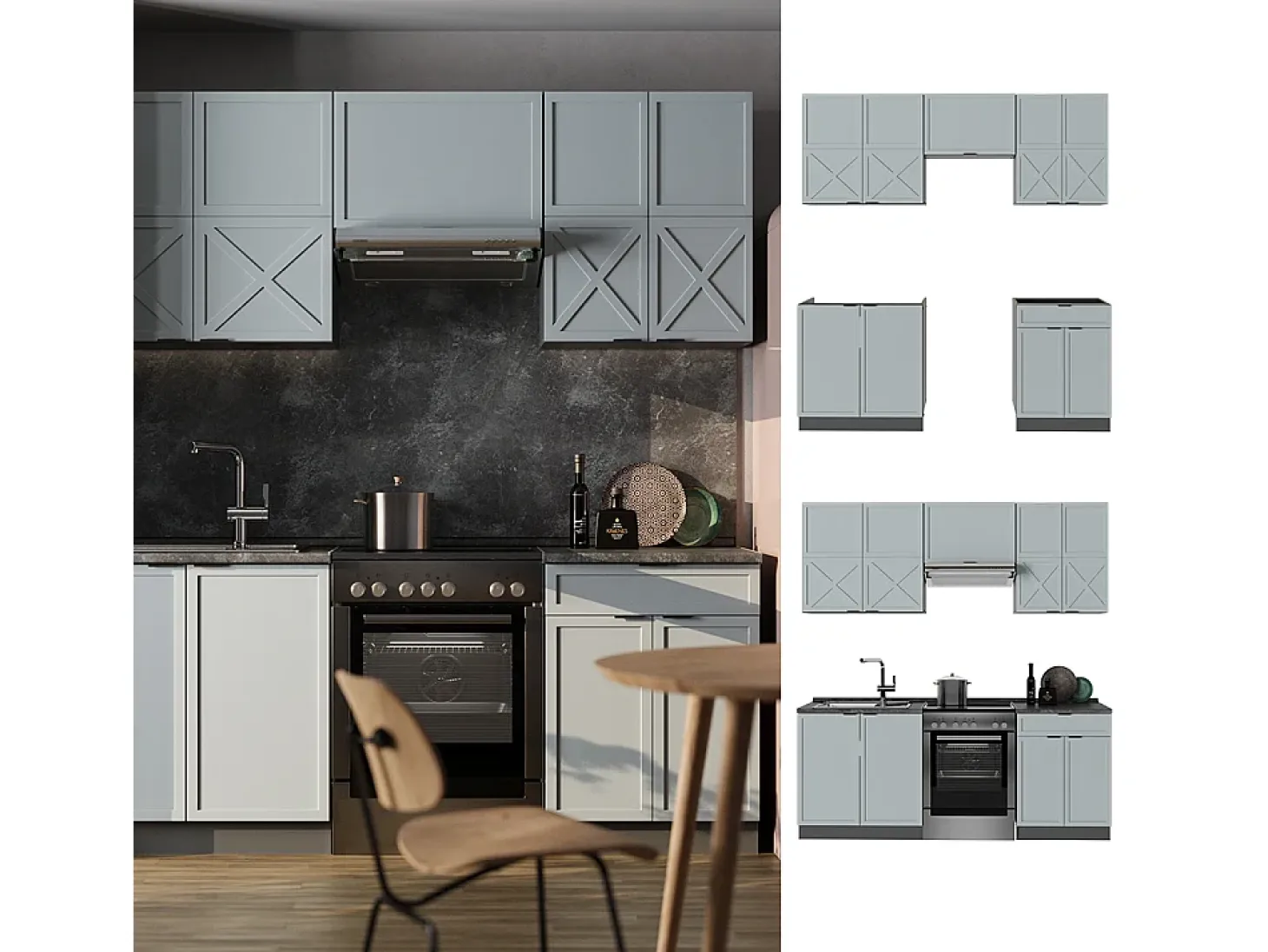 Mueble de cocina azul claro/gris antracita 200x60x81.6 fame-line