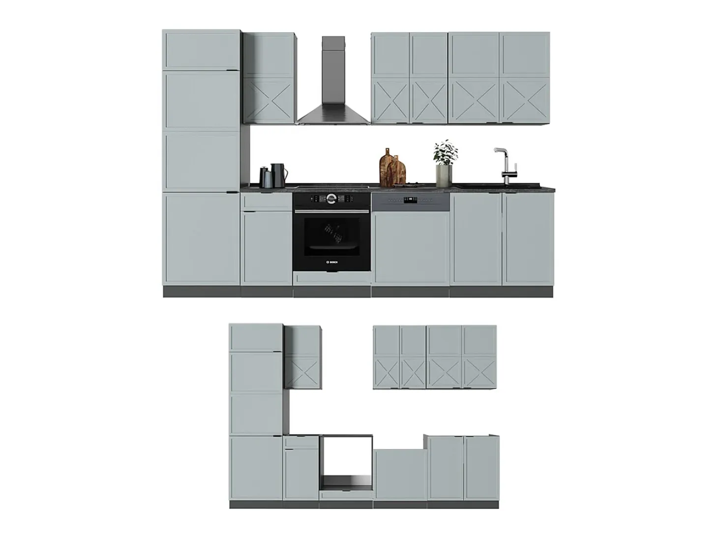 Mueble de cocina azul claro/gris antracita 300x60x81.6 fame-line