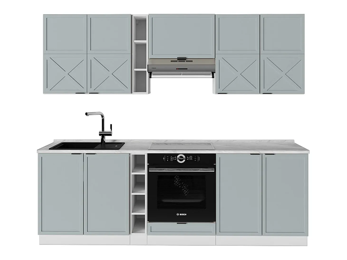 Mueble de cocina azul claro-gris-blanco 235x60x81.6 fame-line