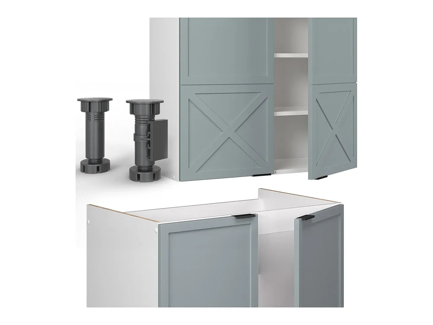 Mueble de cocina azul claro-gris-blanco 235x60x81.6 fame-line