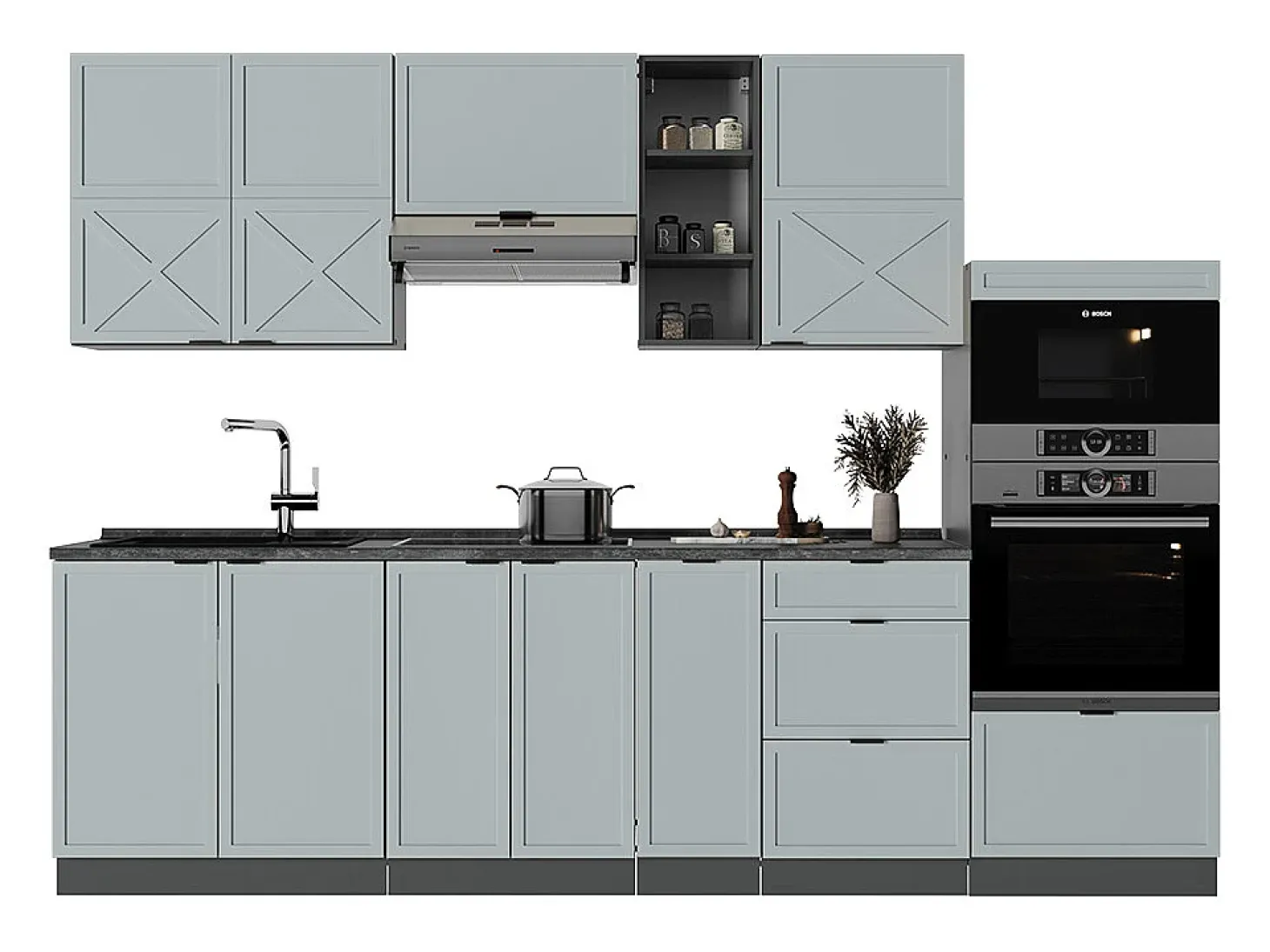 Mueble de cocina azul claro/gris antracita 280x60x81.6 fame-line