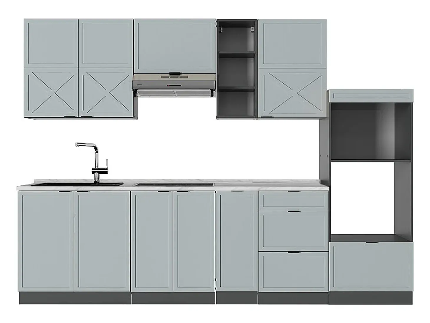 Mueble de cocina azul claro/gris antracita 280x60x81.6 fame-line