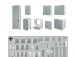 Mueble de cocina azul claro-gris-blanco 300x60x81.6 fame-line