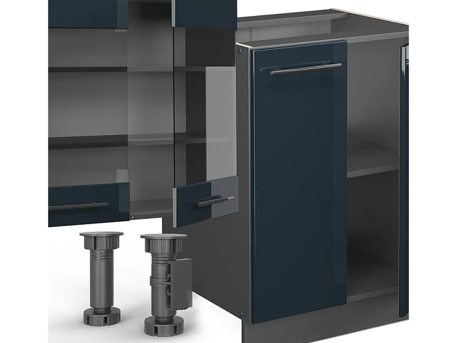 Mueble de cocina azul oscuro alto brillo/antracita 300x60x81.6 fame-line