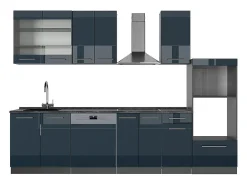 Mueble de cocina azul oscuro alto brillo/antracita 300x60x81.6 fame-line