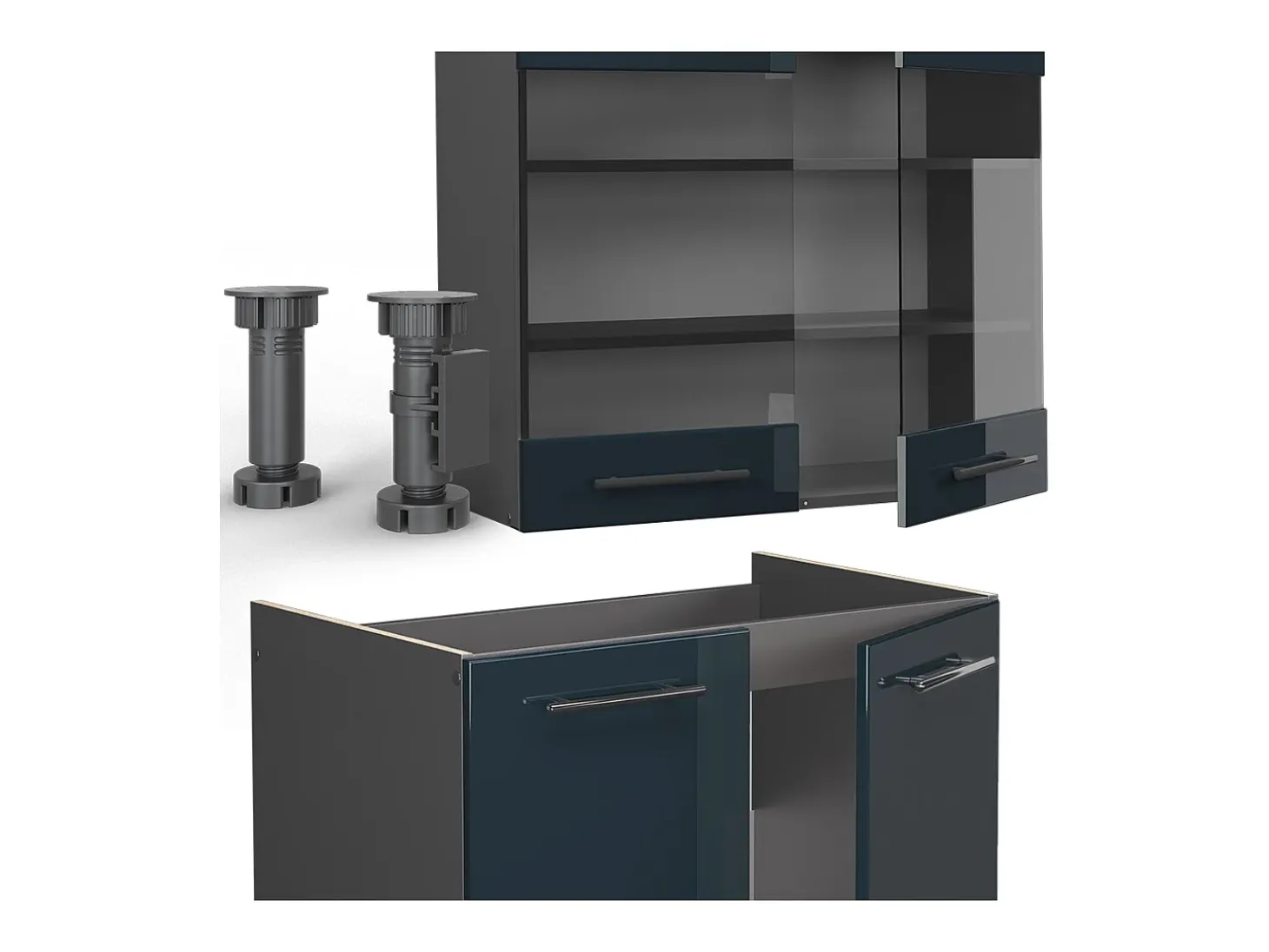Mueble de cocina azul oscuro alto brillo/antracita 240x60x81.6 fame-line