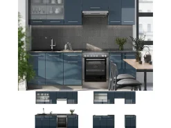 Mueble de cocina azul oscuro alto brillo/antracita 240x60x81.6 fame-line
