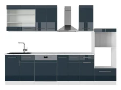Mueble de cocina azul oscuro alto brillo/blanco 300x60x81.6 fame-line