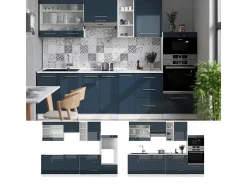 Mueble de cocina azul oscuro alto brillo/blanco 280x60x81.6 fame-line