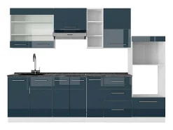 Mueble de cocina azul oscuro alto brillo/blanco 280x60x81.6 fame-line