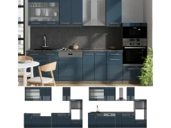 Mueble de cocina azul oscuro alto brillo/antracita 300x60x81.6 fame-line