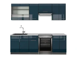 Mueble de cocina azul oscuro alto brillo/antracita 240x60x81.6 fame-line