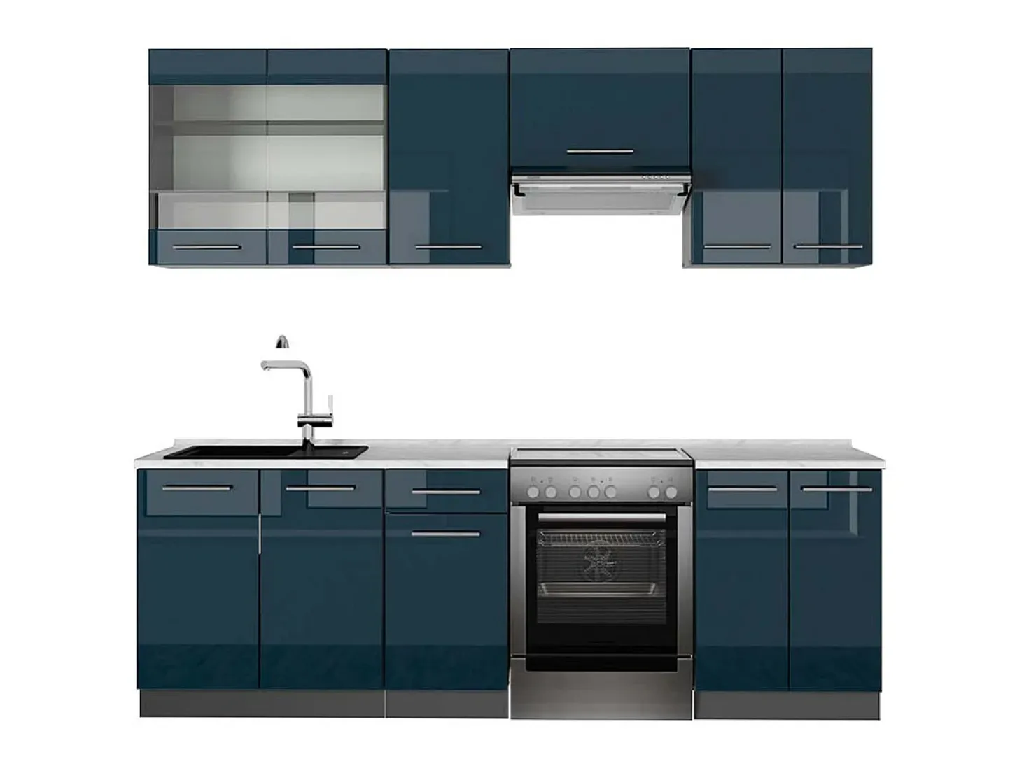 Mueble de cocina azul oscuro alto brillo/antracita 240x60x81.6 fame-line