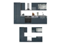 Mueble de cocina azul oscuro alto brillo/blanco 300x60x81.6 fame-line
