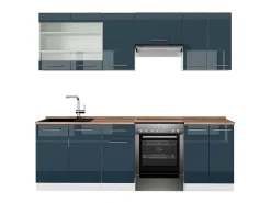 Mueble de cocina azul oscuro alto brillo/blanco 240x60x81.6 fame-line
