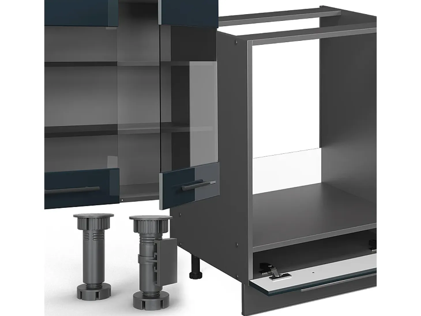 Mueble de cocina azul oscuro alto brillo/antracita 355x60x81.6 fame-line