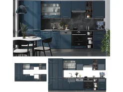 Mueble de cocina azul oscuro alto brillo/antracita 355x60x81.6 fame-line