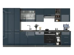 Mueble de cocina azul oscuro alto brillo/antracita 355x60x81.6 fame-line