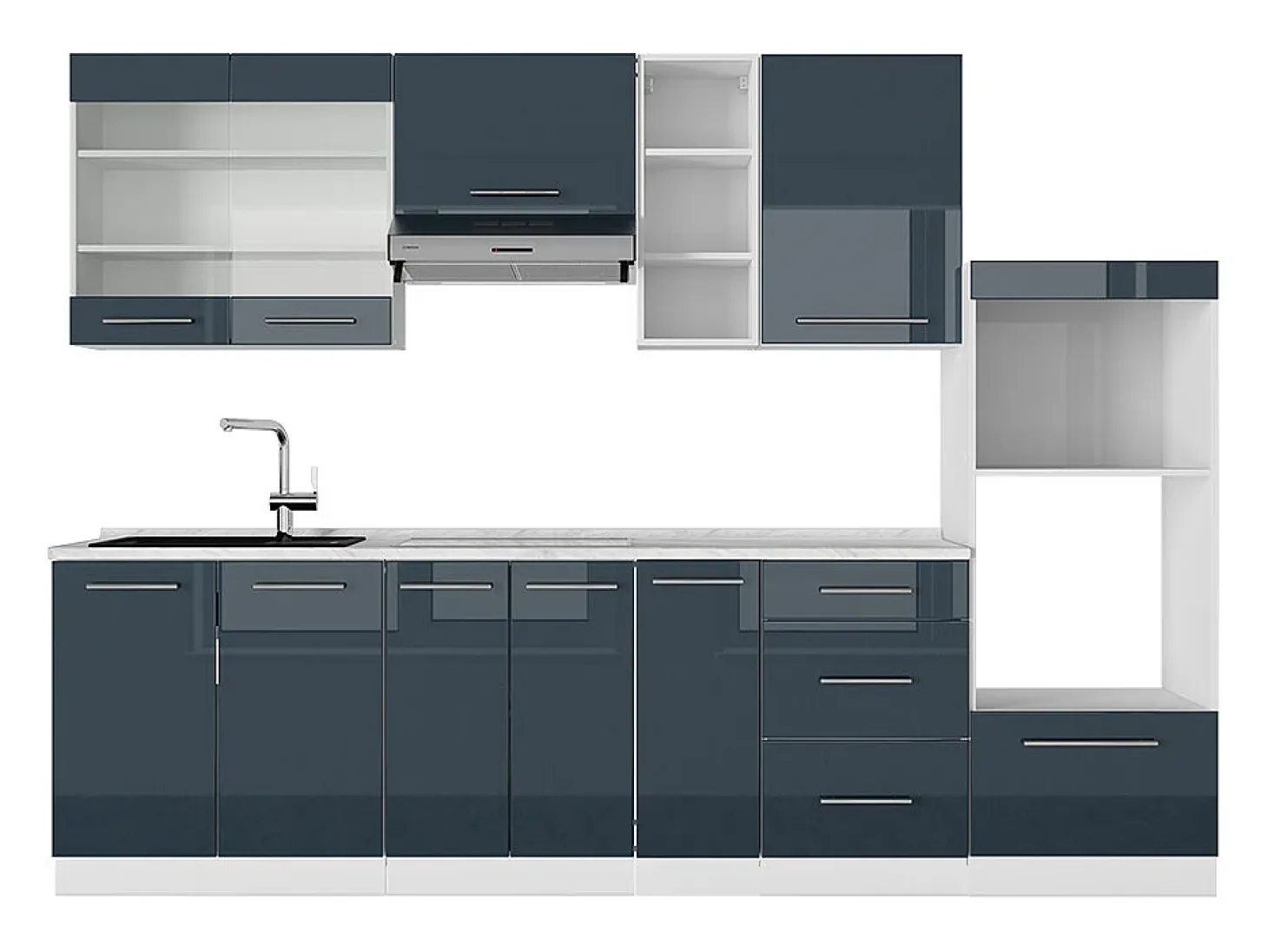Mueble de cocina azul oscuro alto brillo/blanco 280x60x81.6 fame-line