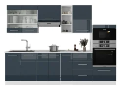 Mueble de cocina azul oscuro alto brillo/blanco 280x60x81.6 fame-line