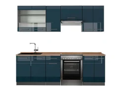 Mueble de cocina azul oscuro alto brillo/antracita 240x60x81.6 fame-line