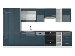 Mueble de cocina azul oscuro alto brillo/blanco 355x60x81.6 fame-line