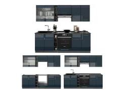 Mueble de cocina azul oscuro alto brillo/antracita 235x60x81.6 fame-line