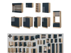Mueble de cocina azul oscuro alto brillo/roble dorado 280x60x81.6 fame-line