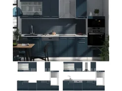 Mueble de cocina azul oscuro alto brillo/blanco 300x60x81.6 fame-line