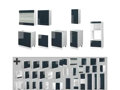 Mueble de cocina azul oscuro alto brillo/blanco 300x60x81.6 fame-line