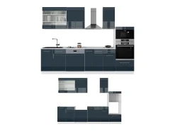 Mueble de cocina azul oscuro alto brillo/blanco 300x60x81.6 fame-line
