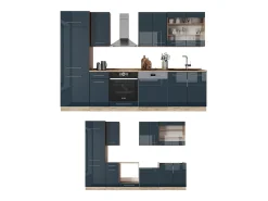 Mueble de cocina azul oscuro alto brillo/roble dorado 300x60x81.6 fame-line