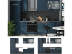 Mueble de cocina azul oscuro alto brillo/antracita 300x60x81.6 fame-line